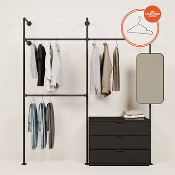 Kleiderschrank Set – Kleiderstange inkl. Kommode und Spiegel