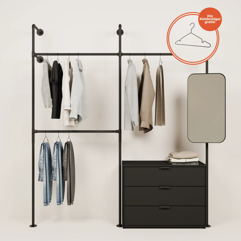 Kleiderschrank Set – Kleiderstange inkl. Kommode und Spiegel