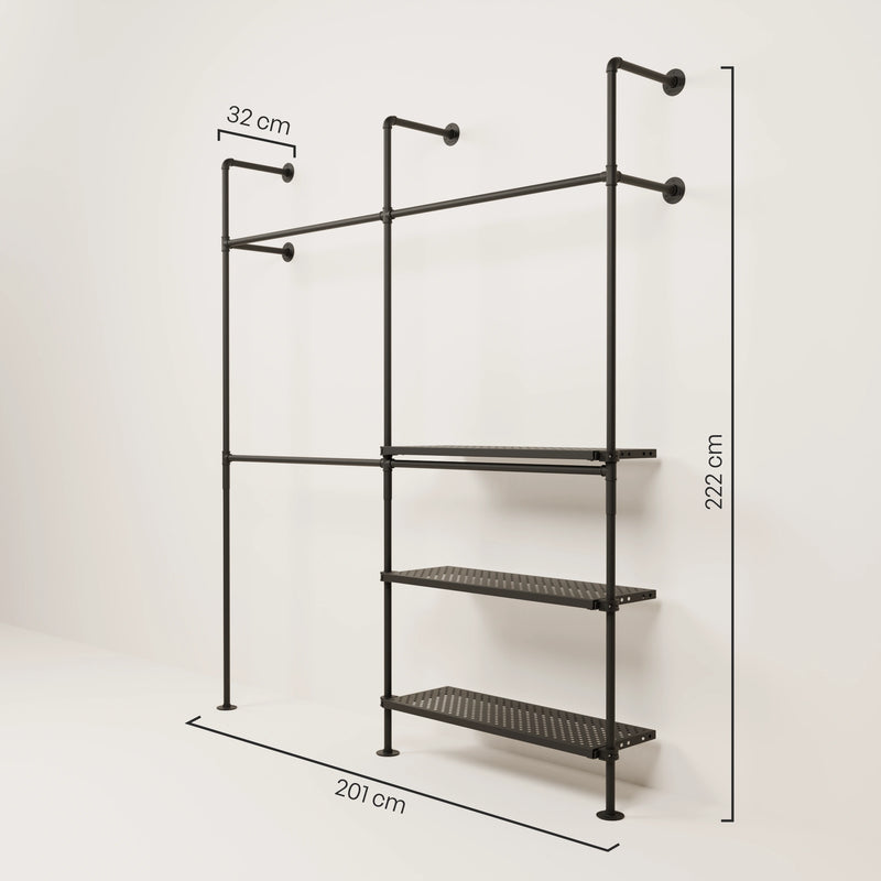 KIM DOUBLE 2 METAL – 3 estantes | Perchero con estante