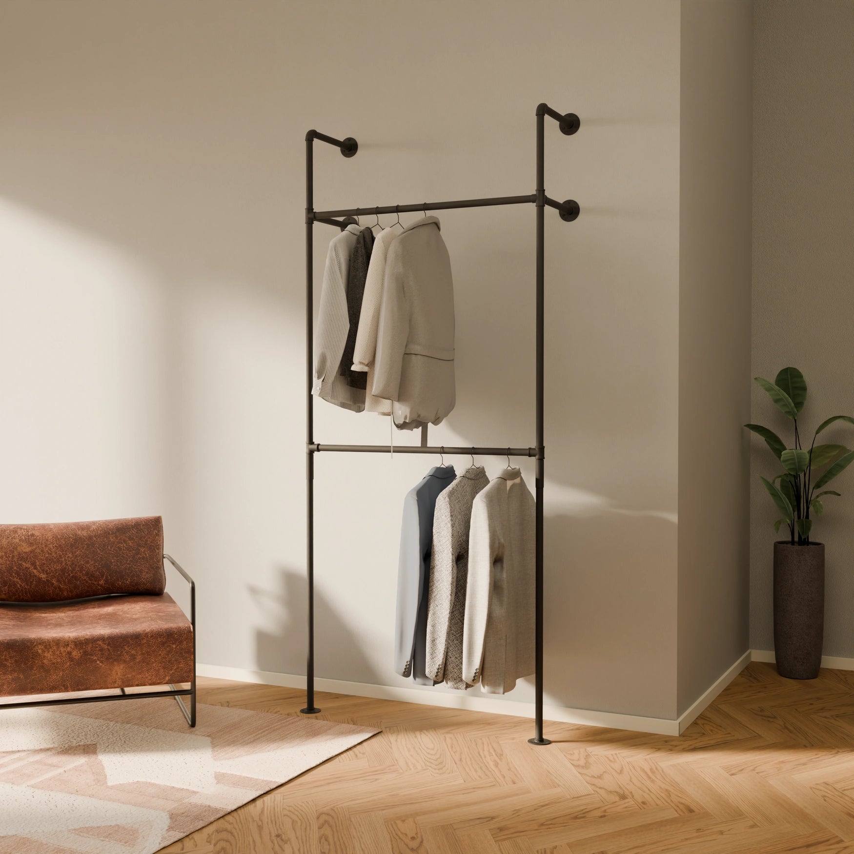 Kleiderschrank mit Stangen im Vintage Wasserrohrlook ✓ – pamo. design